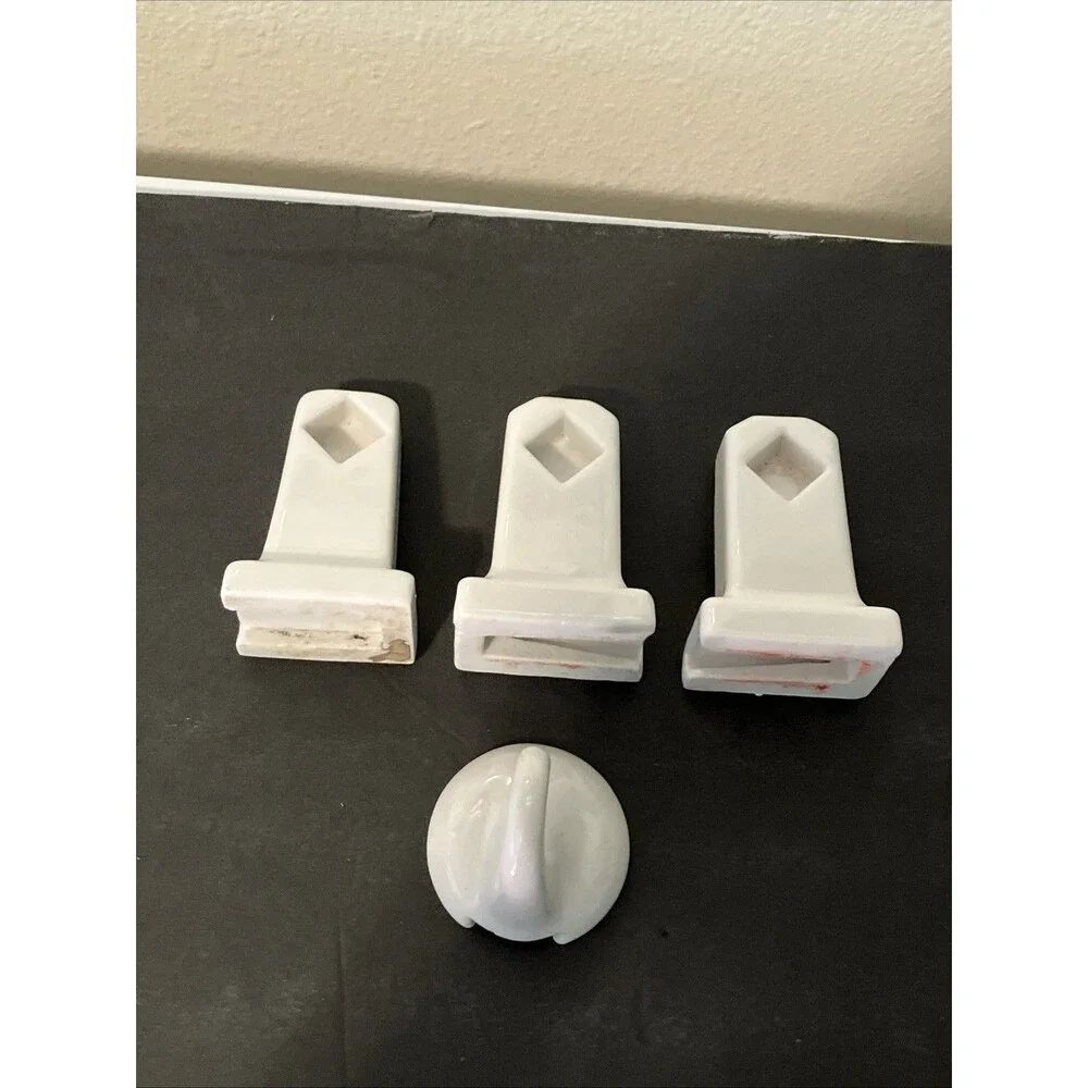 Vintage  White Ceramic Porcelain Bathroom Fixture Lot Towel Bar Posts Robe Hook